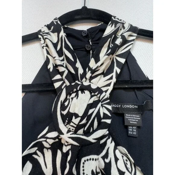 Maggy London Womens Buckle Halter Midi Dress Size 12 Black Floral Couture NWT - Picture 7 of 16